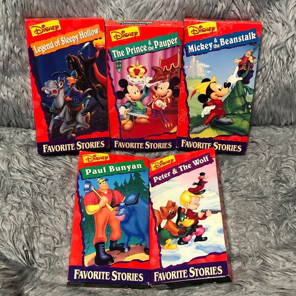 Disney Favorite Stories VHS Tape Lot Of 5 Peter Wolf Sleepy Hollow Beanstalk - Picture 1 of 7